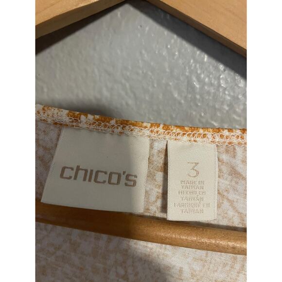 Chicos Shirt Womens 3 US XL Yellow White Boho Peasant Tassel V Neck Rayon Tunic - Picture 3 of 8